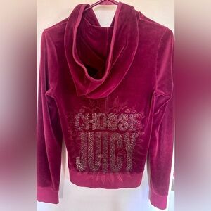 Juicy Couture Choose Juicy Red Velour Rhinestone Design Hoodie Size M